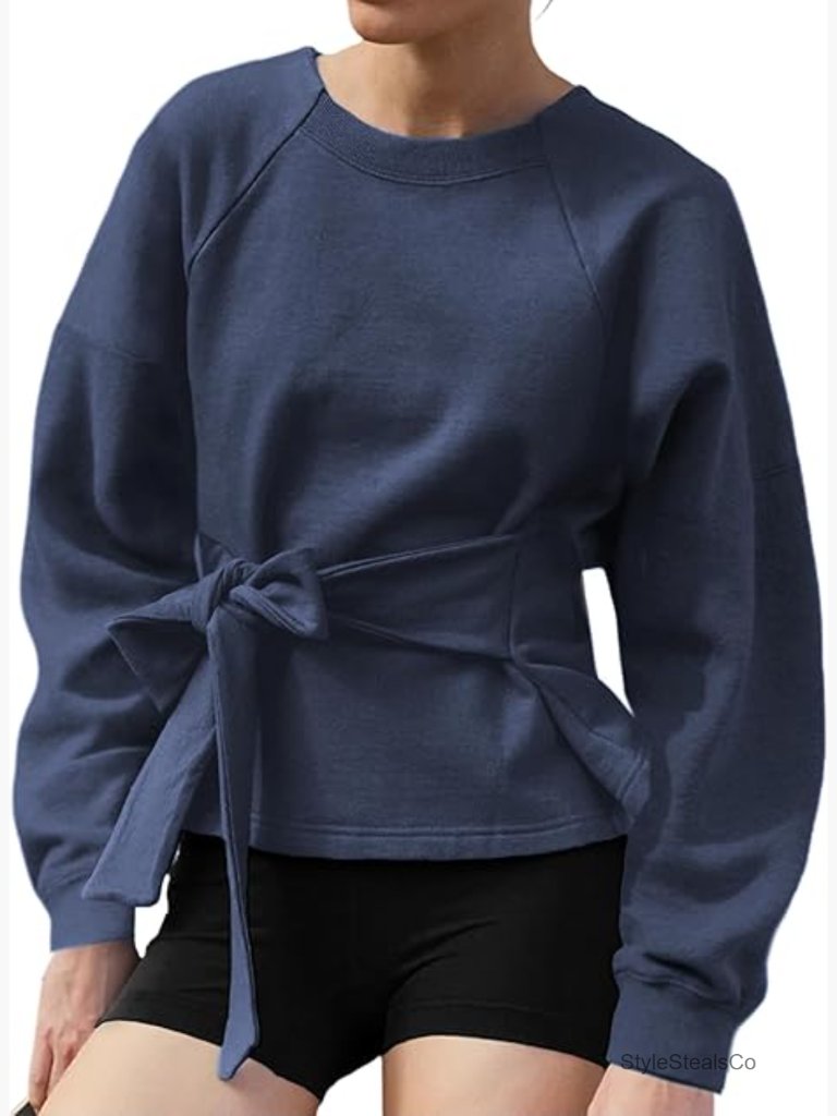 Long Sleeve Tie Knot Sweatshirt Pullover Crewneck Casual Activewear